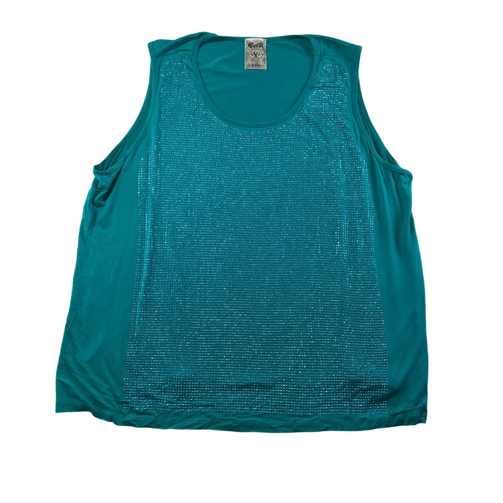 Vocal Teal Rhinestone Embellished Tank Top Plus Size 3XL Sleeveless 18514TX USA